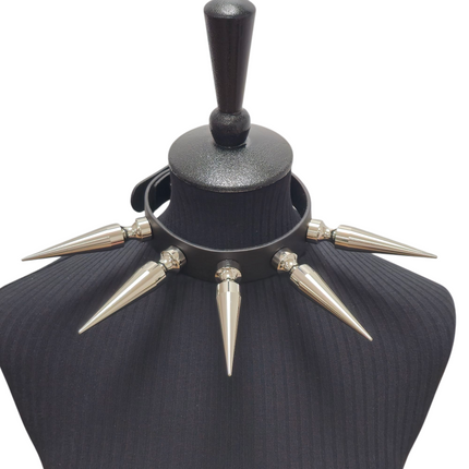 CK287  4" SPIKE L LEATHER COLLAR WITH 5PCS 4" LONG GIGANTIC SPIKE