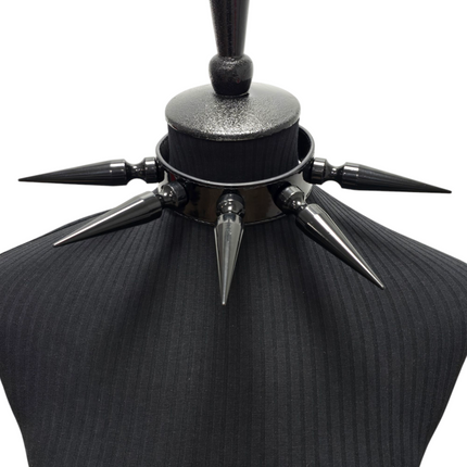 CK287P  PATENT NEON   4" SPIKE L LEATHER COLLAR WITH 5PCS 4" GIGANTIC  SPIKE