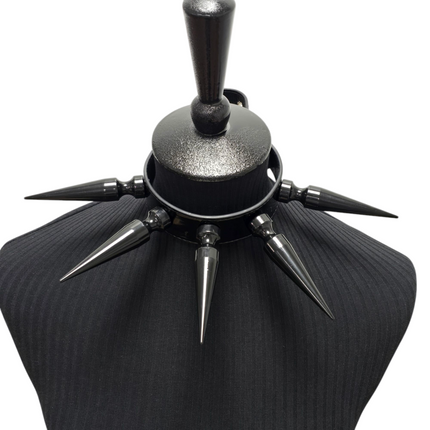 CK287P  PATENT NEON   4" SPIKE L LEATHER COLLAR WITH 5PCS 4" GIGANTIC  SPIKE
