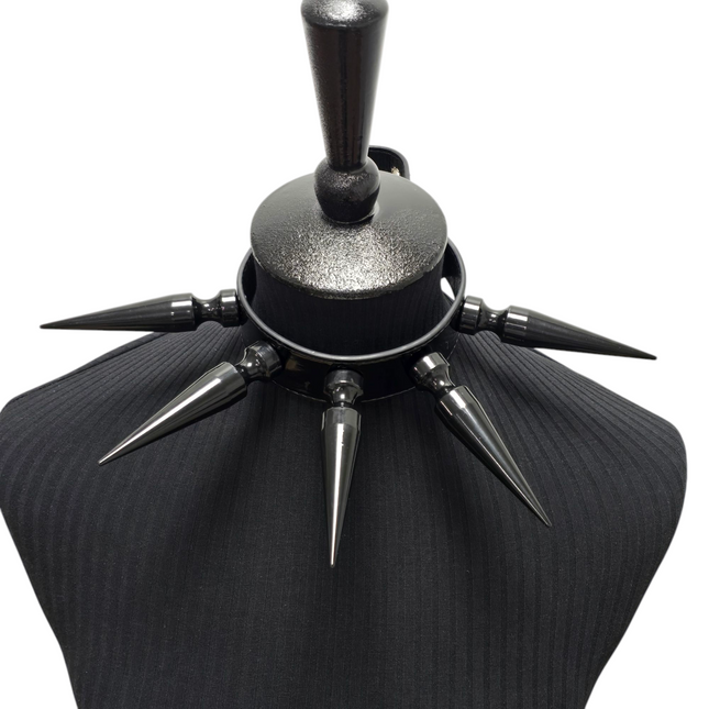 CK287P  PATENT NEON   4" SPIKE L LEATHER COLLAR WITH 5PCS 4" GIGANTIC  SPIKE