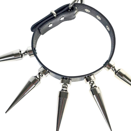 CK287P  PATENT NEON   4" SPIKE L LEATHER COLLAR WITH 5PCS 4" GIGANTIC  SPIKE