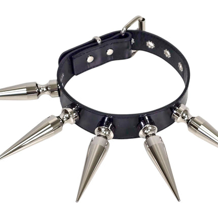CK287P  PATENT NEON   4" SPIKE L LEATHER COLLAR WITH 5PCS 4" GIGANTIC  SPIKE