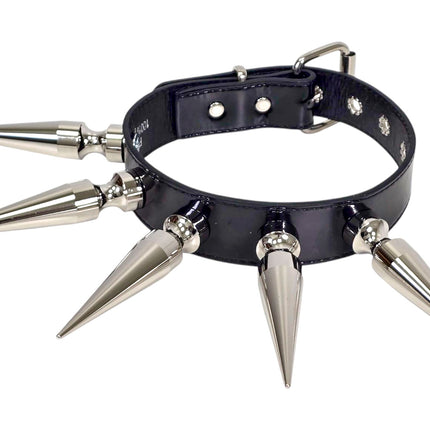 CK287P  PATENT NEON   4" SPIKE L LEATHER COLLAR WITH 5PCS 4" GIGANTIC  SPIKE