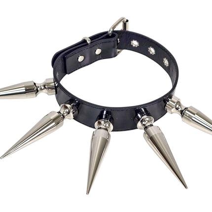 CK287P  PATENT NEON   4" SPIKE L LEATHER COLLAR WITH 5PCS 4" GIGANTIC  SPIKE