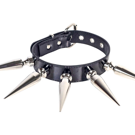 CK287P  PATENT NEON   4" SPIKE L LEATHER COLLAR WITH 5PCS 4" GIGANTIC  SPIKE