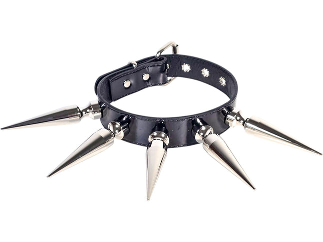 CK287P  PATENT NEON   4" SPIKE L LEATHER COLLAR WITH 5PCS 4" GIGANTIC  SPIKE