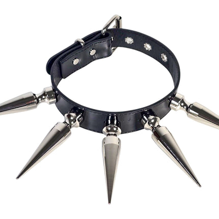 CK287P  PATENT NEON   4" SPIKE L LEATHER COLLAR WITH 5PCS 4" GIGANTIC  SPIKE