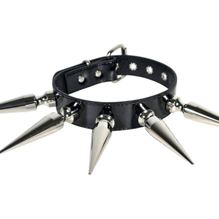 CK287P  PATENT NEON   4" SPIKE L LEATHER COLLAR WITH 5PCS 4" GIGANTIC  SPIKE