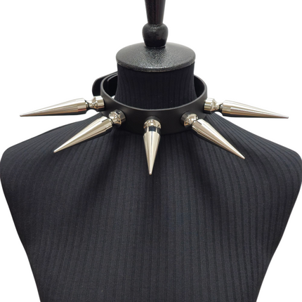 CK287  4" SPIKE L LEATHER COLLAR WITH 5PCS 4" LONG GIGANTIC SPIKE