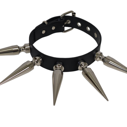 CK287  4" SPIKE L LEATHER COLLAR WITH 5PCS 4" LONG GIGANTIC SPIKE