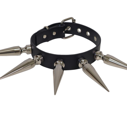 CK287  4" SPIKE L LEATHER COLLAR WITH 5PCS 4" LONG GIGANTIC SPIKE