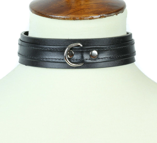 CK296D 1 1/8" LEATHER STRAP CHOKER WITH D RING