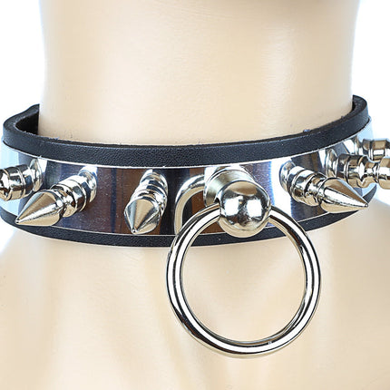 CK300MET  METAL PLATED&nbsp;CHOKER WITH 1" SPIKES AND RING HOLDER