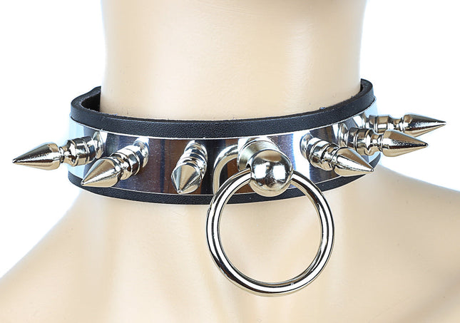 CK300MET  METAL PLATED&nbsp;CHOKER WITH 1" SPIKES AND RING HOLDER