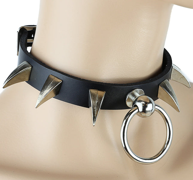 CK301 3/4" BLACK LEATHER CHOKER WITH SMALL CLAW SPIKES