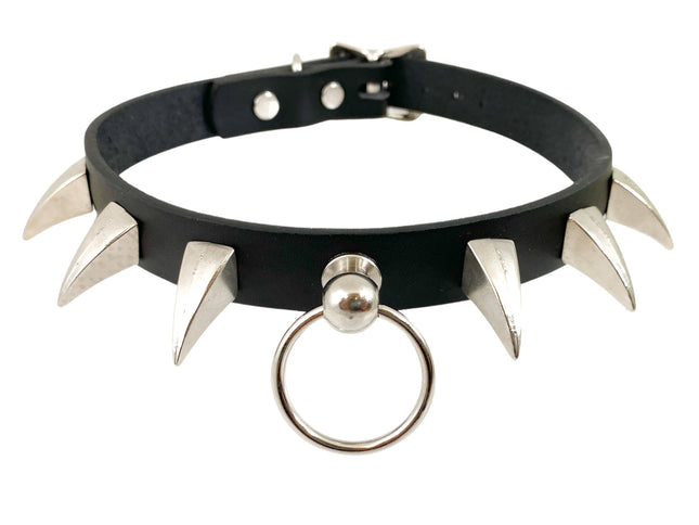 CK301 3/4" BLACK LEATHER CHOKER WITH SMALL CLAW SPIKES