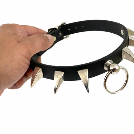 CK301 3/4" BLACK LEATHER CHOKER WITH SMALL CLAW SPIKES