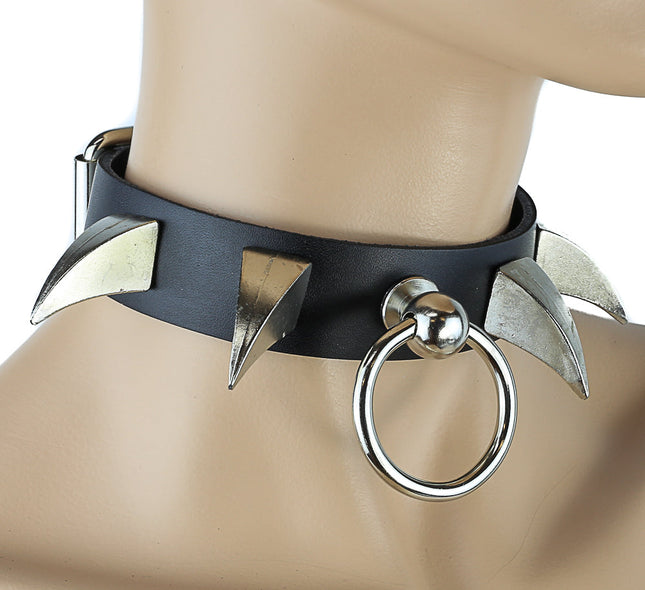 CK302 1 1/8" BLACK LEATHER CHOKER WITH LARGE CLAW