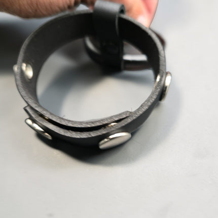 CR105-BS  BLACK STEEL RING LEATHER  COCK RING