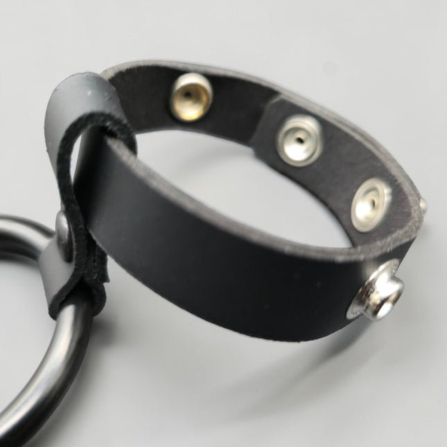 CR105-BS  BLACK STEEL RING LEATHER  COCK RING