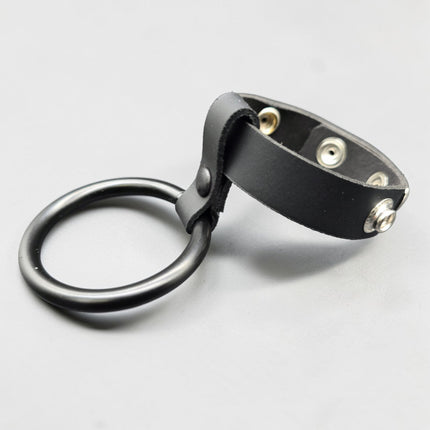 CR105-BS  BLACK STEEL RING LEATHER  COCK RING