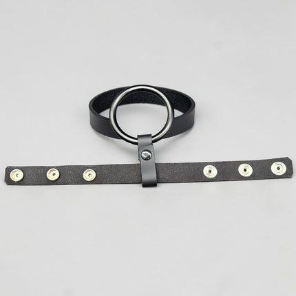 CR105-BS  BLACK STEEL RING LEATHER  COCK RING
