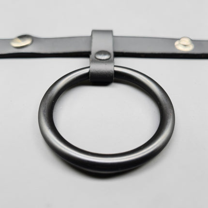 CR105-BS  BLACK STEEL RING LEATHER  COCK RING