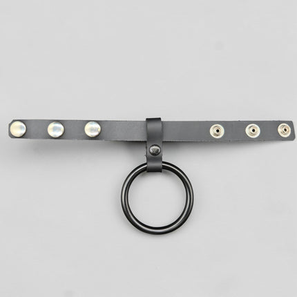 CR105-BS  BLACK STEEL RING LEATHER  COCK RING