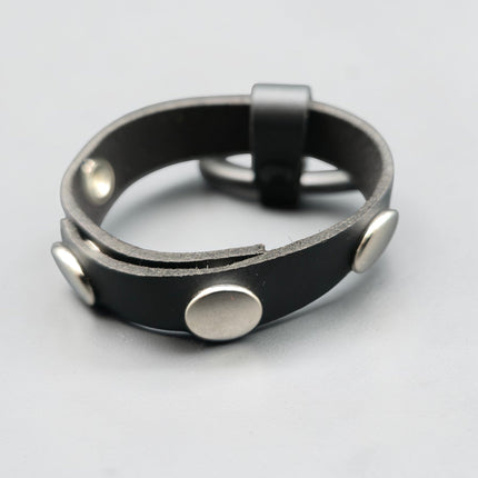 CR105-BS  BLACK STEEL RING LEATHER  COCK RING