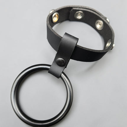 CR105-BS  BLACK STEEL RING LEATHER  COCK RING