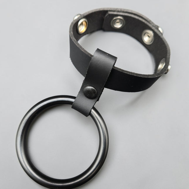 CR105-BS  BLACK STEEL RING LEATHER  COCK RING