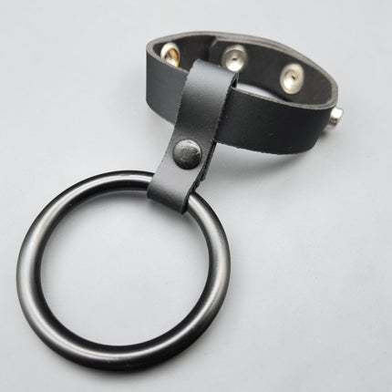 CR105-BS  BLACK STEEL RING LEATHER  COCK RING