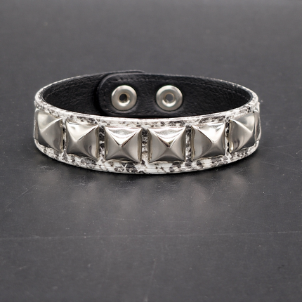 WHITE PYTHON SNAKE SKIN VEGAN  LEATHER STUDDED BRACELET