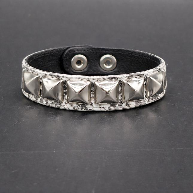 WHITE PYTHON SNAKE SKIN VEGAN  LEATHER STUDDED BRACELET