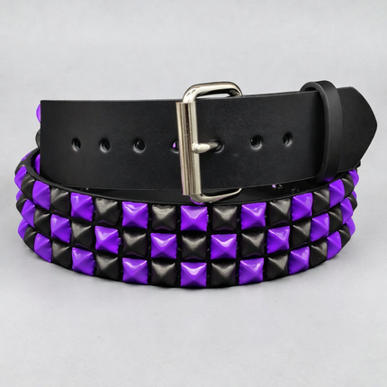 BT555-PPL BLACK PURPLE CHECKERED 1/2" PYRAMID STUD BELT 1 3/4" WIDE