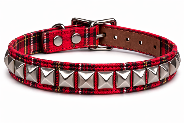 CK140PD PLAID 1 ROW PYRAMID STUDDED CHOKER