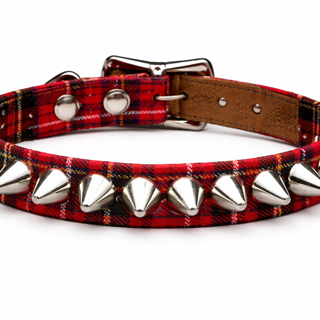 CK140UK-PD PLAID 1 ROW TALL UK77 CONE  STUDDED CHOKER
