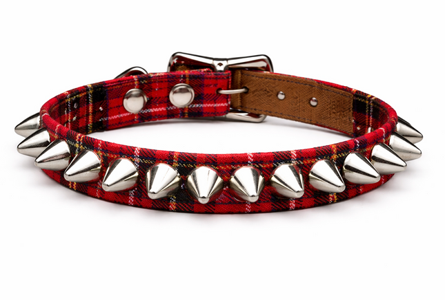 CK140UK-PD PLAID 1 ROW TALL UK77 CONE  STUDDED CHOKER