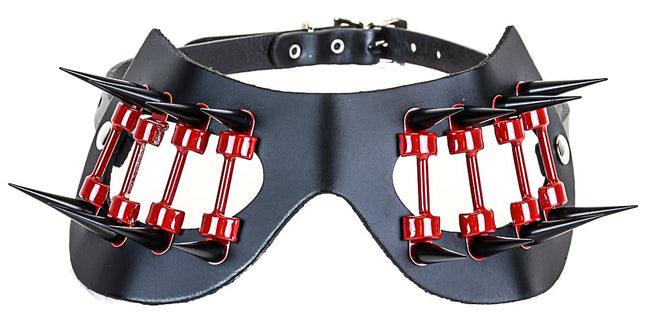 EM102-RED BLACK EYEMASK WITH BLACK SPIKES AND RED HOLDER