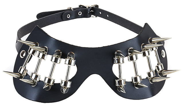 EM102-SIL BLACK EYEMASK WITH BLACK SPIKES AND SILVER HOLDER