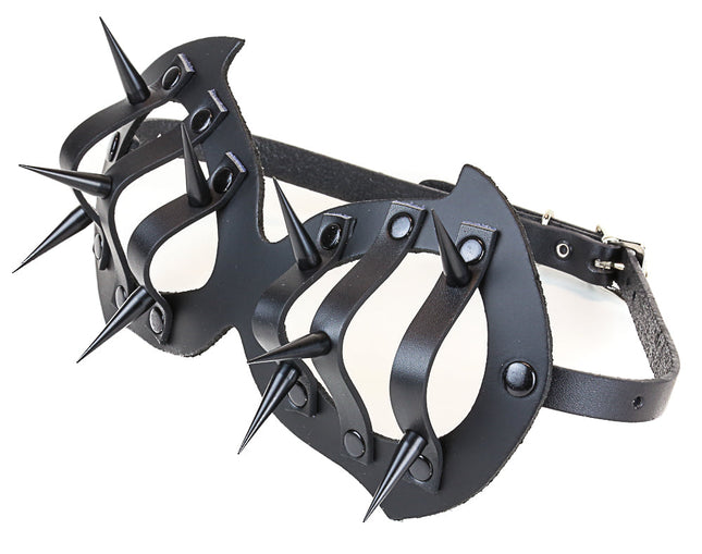 EM105-BLK BLACK EYEMASK WITH BLACK SPIKES AND BLACK STRAPS