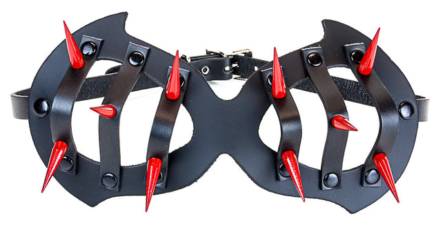 EM105-RED BLACK EYEMASK WITH RED SPIKES AND BLACK STRAPS