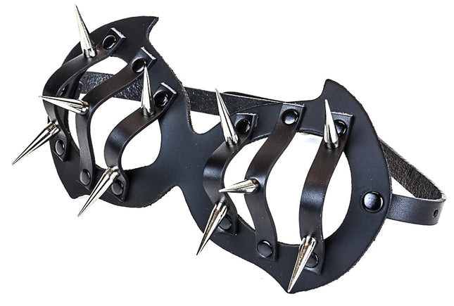 EM105-SIL BLACK EYEMASK WITH SILVER SPIKES AND BLACK STRAPS