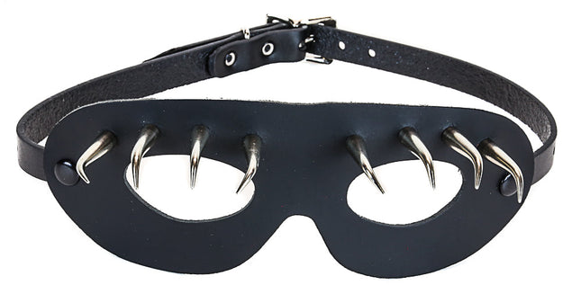 EM116-SIL BLACK EYEMASK WITH SILVER HORN SPIKES