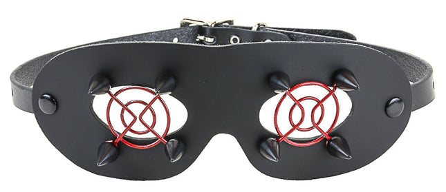 EM120-RED BLACK EYEMASK WITH BLACK SPIKES AND RED FAN