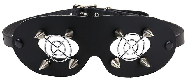 EM120-SIL BLACK EYEMASK WITH SILVER SPIKES AND SILVER FAN