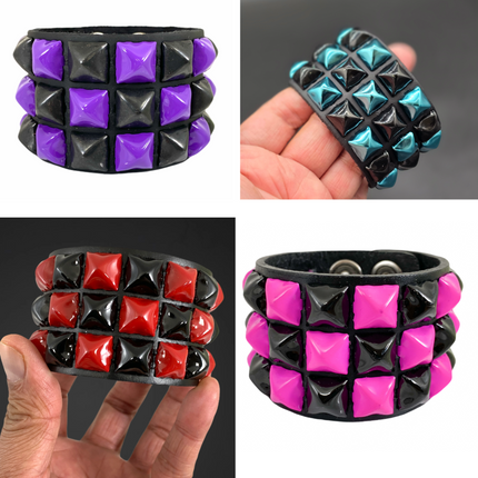 FB306 THREE PYRAMID STUD CHECKERED STUDDED SNAP CUFF