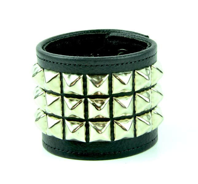 FB108 3 ROW 1/2" PYRAMID STUDS LEATHER BRACELET