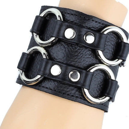 FB109 DOUBLE RING LEATHER BRACELET