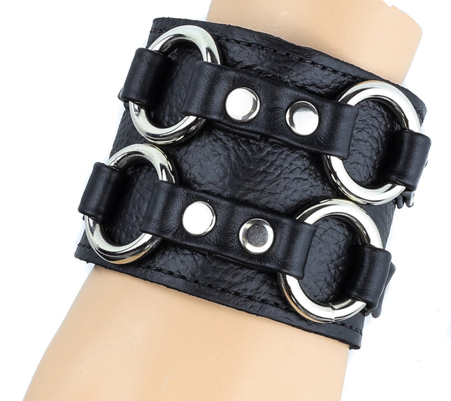 FB109 DOUBLE RING LEATHER BRACELET